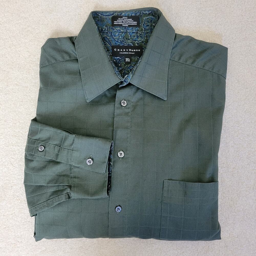 Crazy Horse Men's 16.5 34/35 Sateen Long Sleeve Dress Shirt Cotton Blend